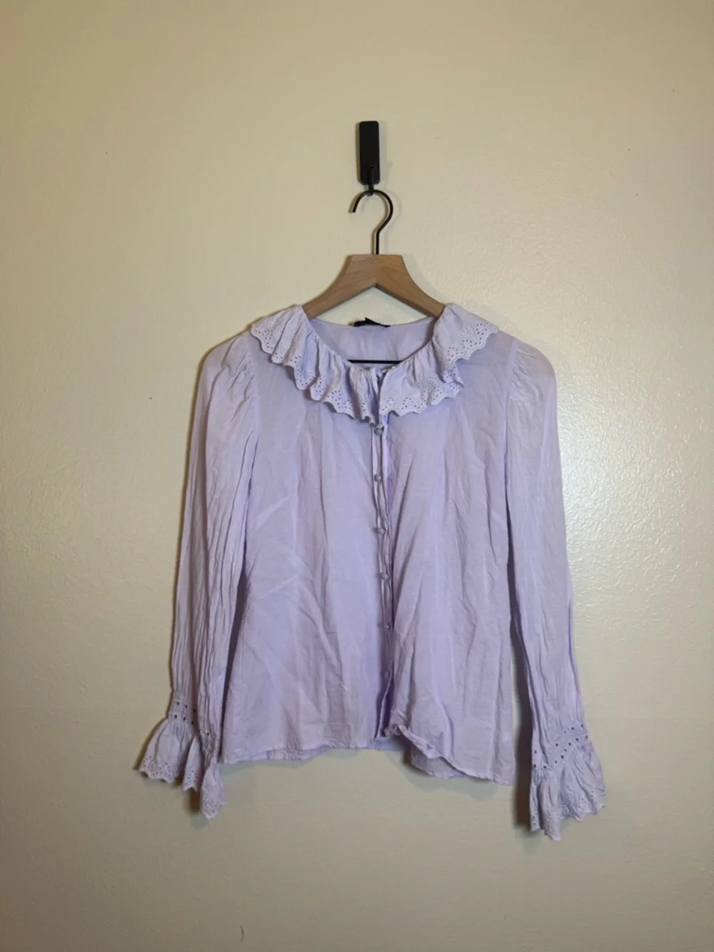 J. Crew Embroidered ruffle-collar top with‎ eyelet